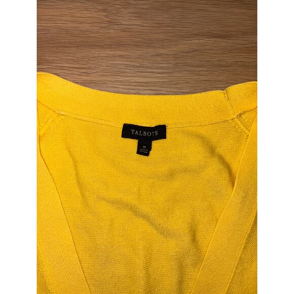 Talbots Canary bright yellow v neck cardigan cotton & rayon blend size M - Picture 2 of 3
